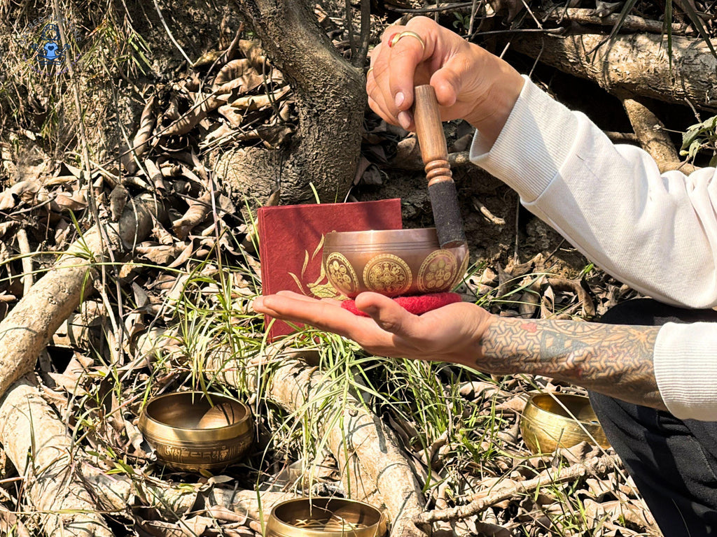 Lord Ganesha Engraved Singing Bowl – Handmade Himalayan Meditation Bowl with Mallet & Cushion