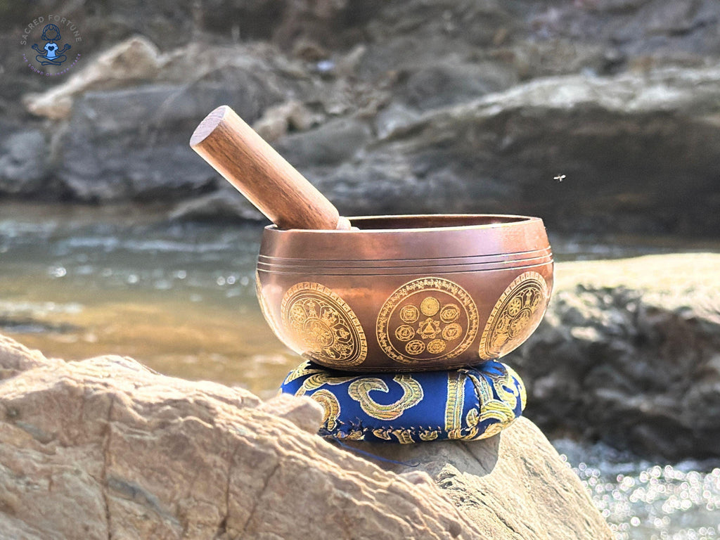 Lord Ganesha Engraved Singing Bowl – Handmade Himalayan Meditation Bowl with Mallet & Cushion